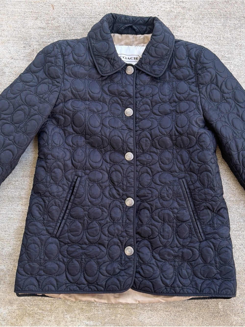 Coach Women’s Quilted Barn Signature Jacket Black Snap Button Size Small